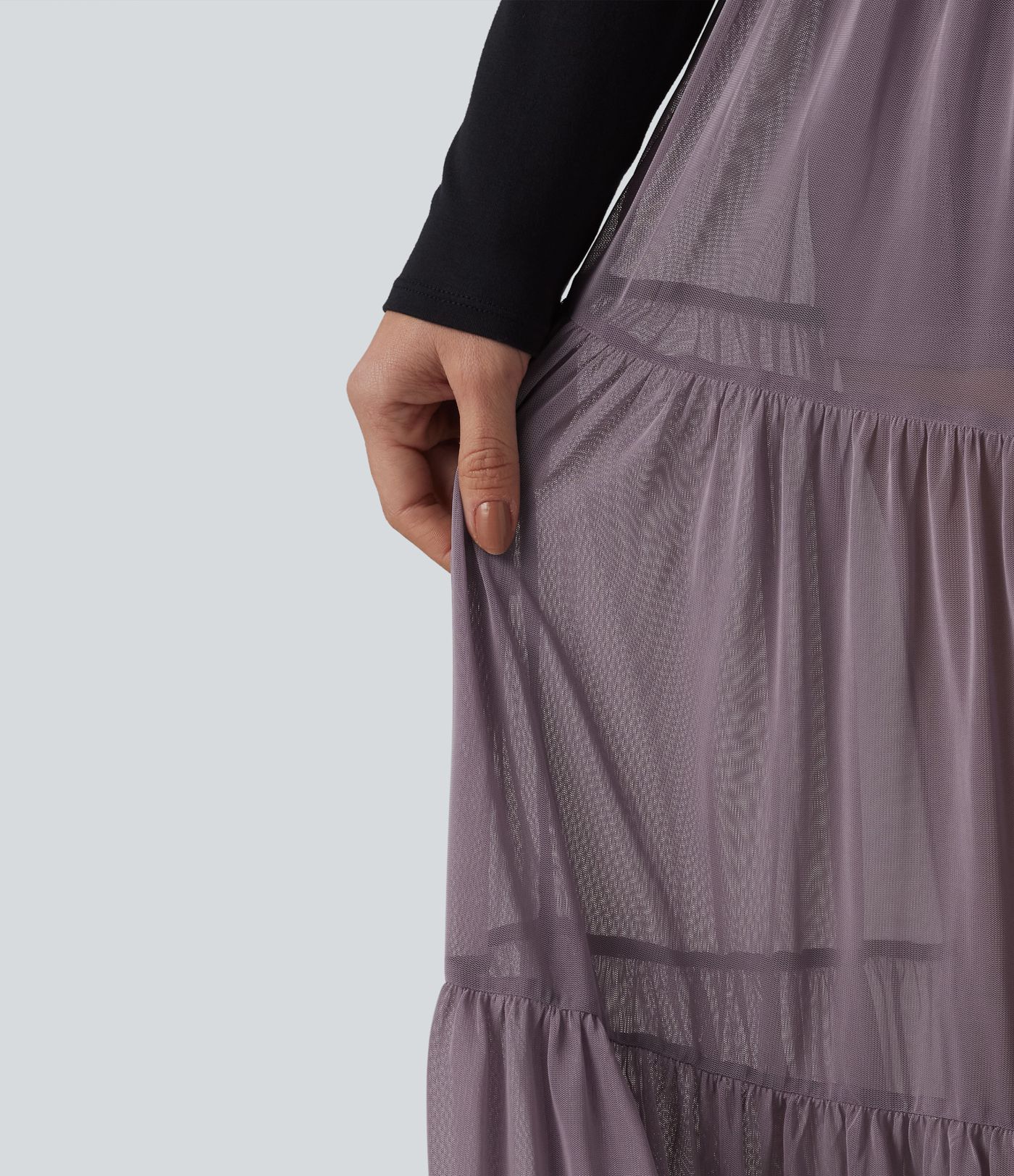 Crossover High Waisted 2-in-1 Breathable Mesh Midi Flowy Casual Tiered Skirt with Pockets