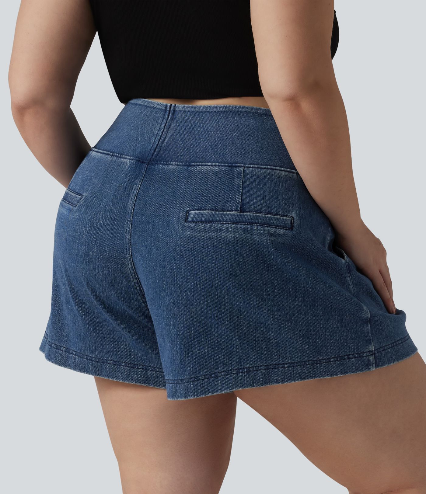 Halara Flex™ High Waisted Denim Casual Baggy Plus Size Shorts 4'' with Pockets