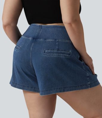 Halara Flex™ High Waisted Denim Casual Baggy Plus Size Shorts 4'' with Pockets