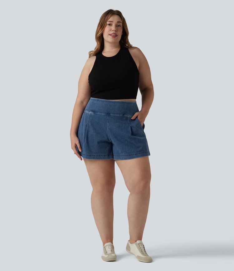Halara Flex™ High Waisted Denim Casual Baggy Plus Size Shorts 4'' with Pockets