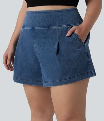 Halara Flex™ High Waisted Denim Casual Baggy Plus Size Shorts 4'' with Pockets