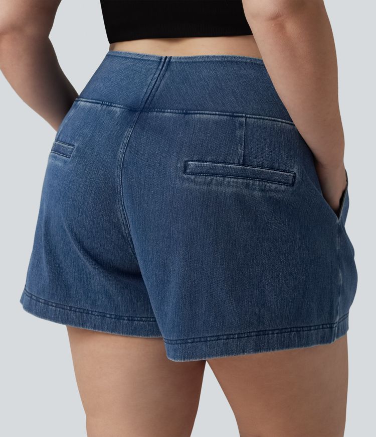 Halara Flex™ High Waisted Denim Casual Baggy Plus Size Shorts 4'' with Pockets