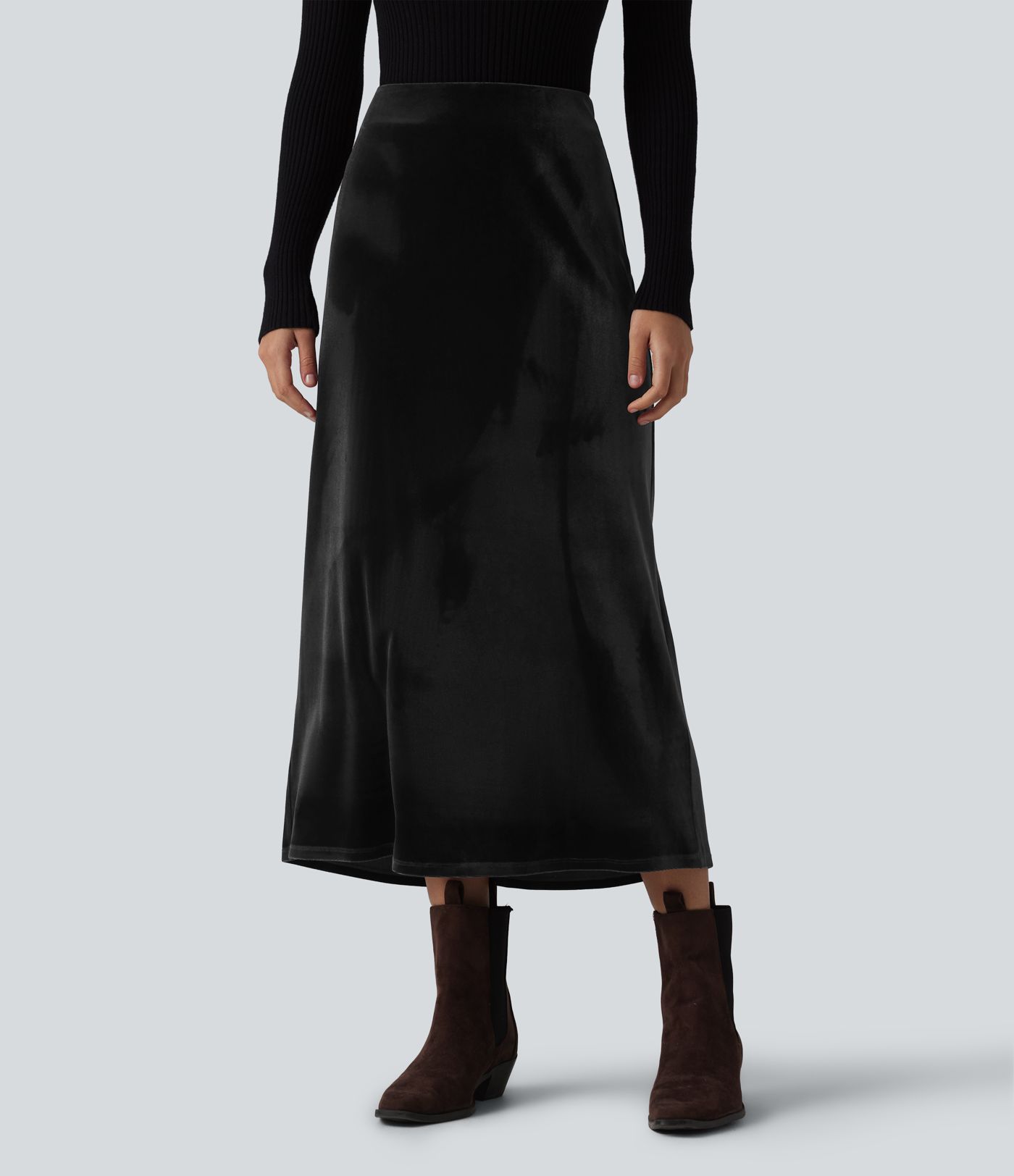 High Waisted Velvet Midi Work Skirt