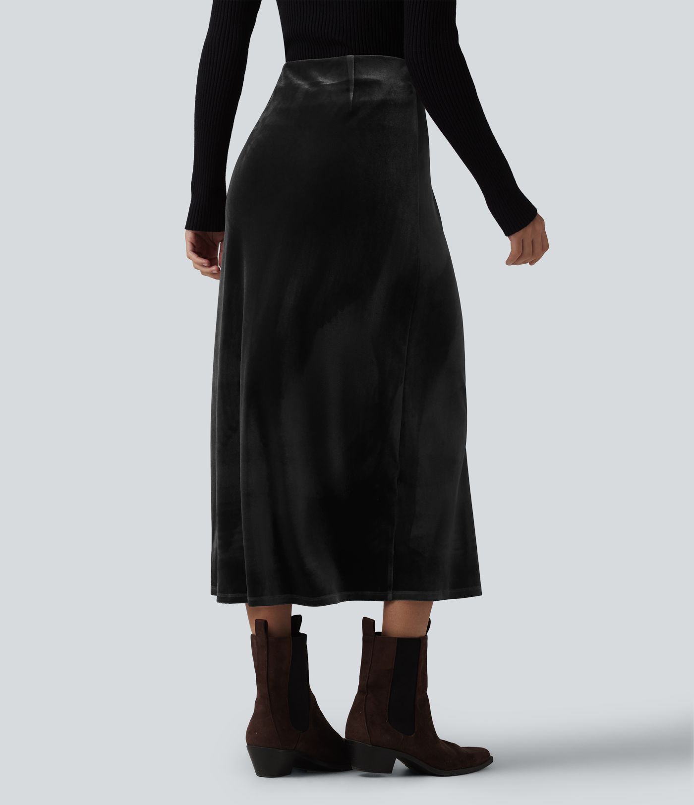 High Waisted Velvet Midi Work Skirt