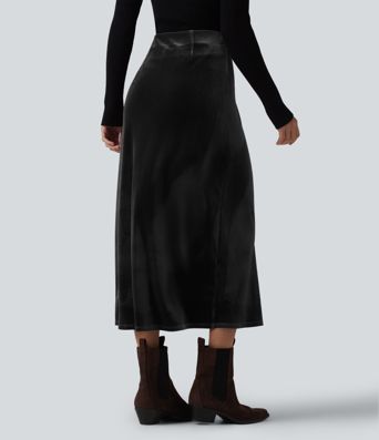High Waisted Velvet Midi Work Skirt