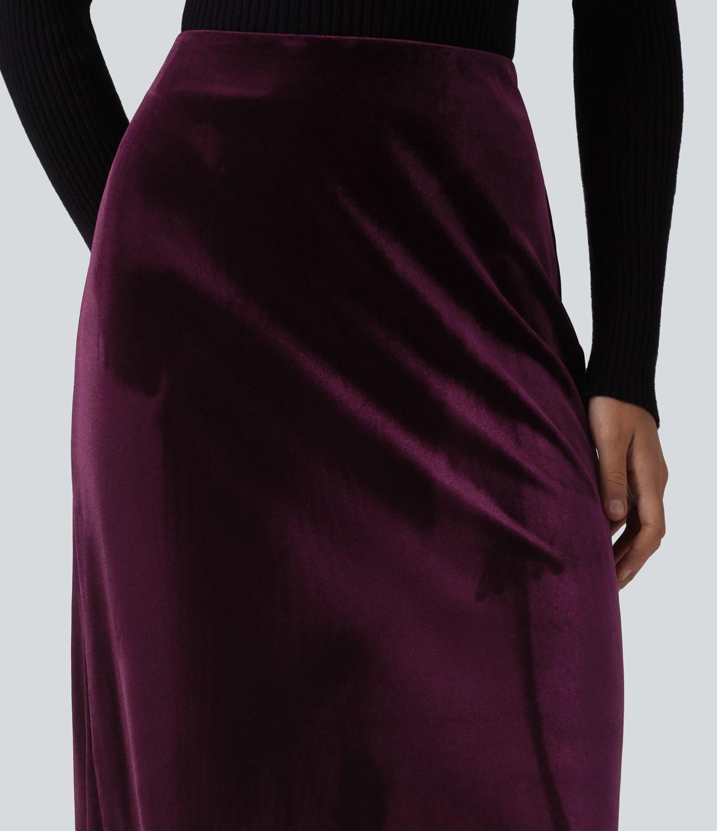 High Waisted Velvet Midi Work Skirt