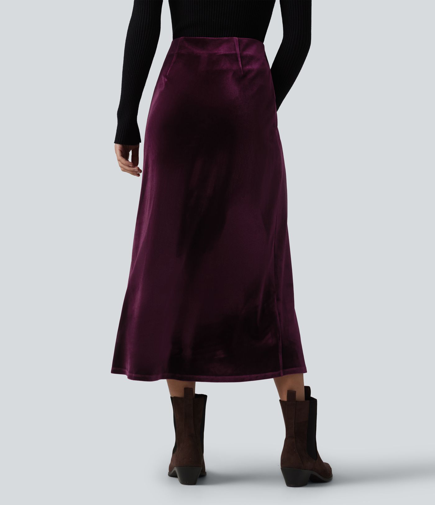 High Waisted Velvet Midi Work Skirt