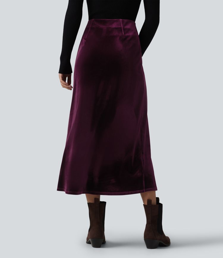 High Waisted Velvet Midi Work Skirt