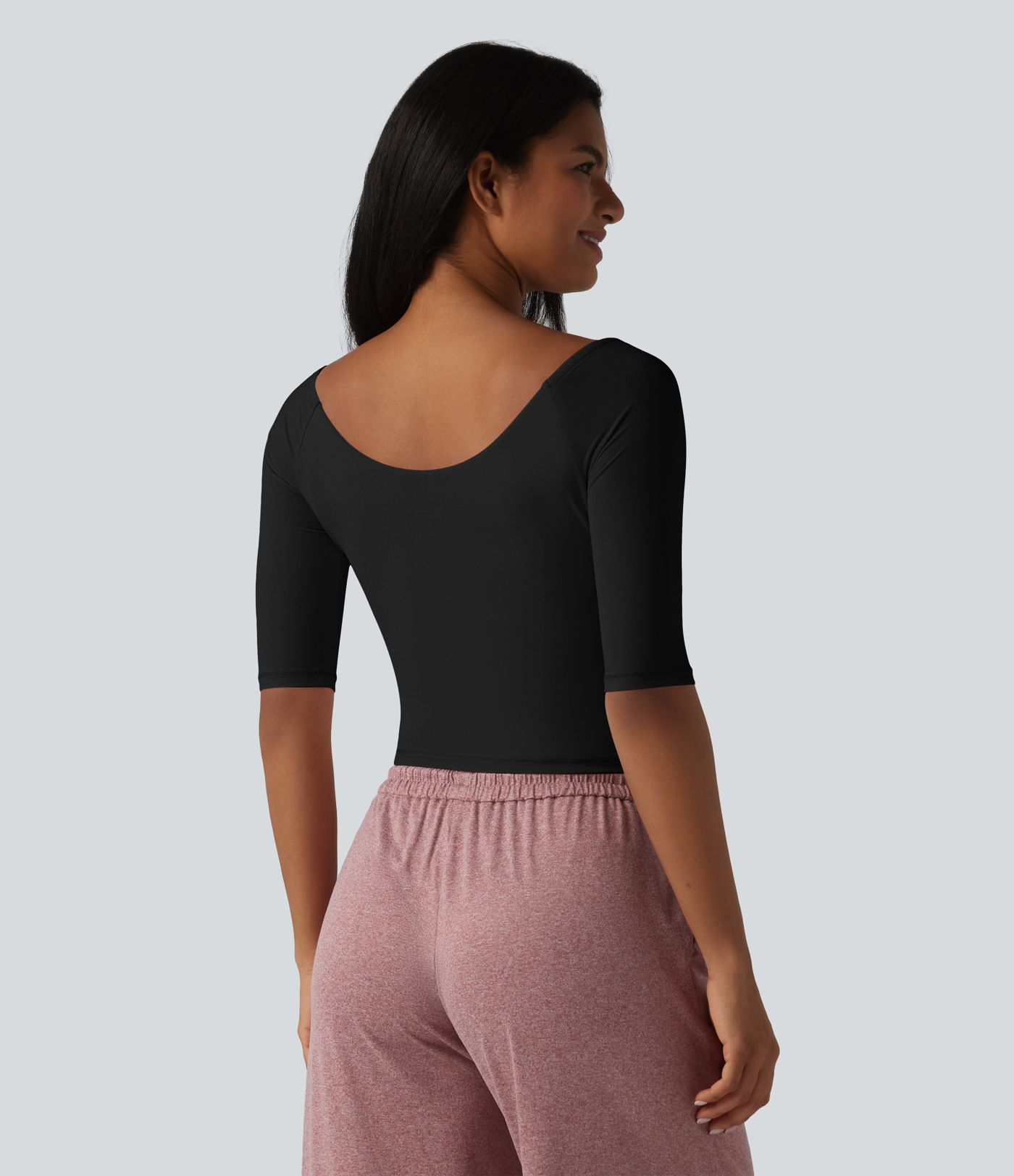 Haut casual col V croisé manches mi-longues coupe ultra-ajustée toucher frais UPF50+