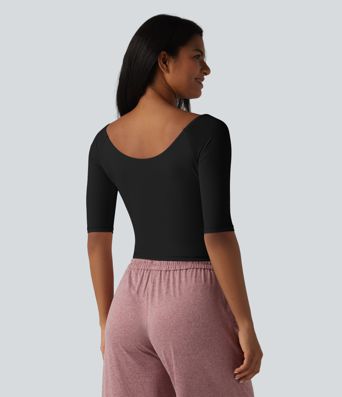Haut casual col V croisé manches mi-longues coupe ultra-ajustée toucher frais UPF50+