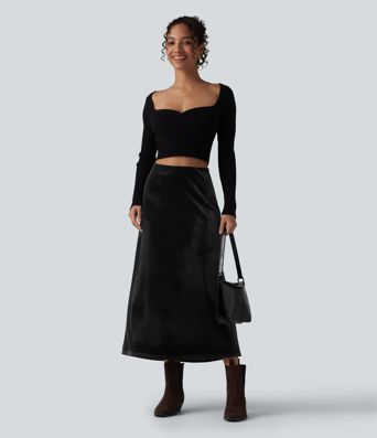 High Waisted Velvet Midi Work Skirt