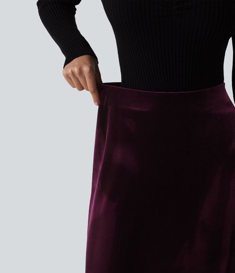 High Waisted Velvet Midi Work Skirt