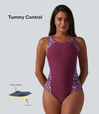 Built-in Bra Tummy Control Leopard Print One-Piece Swimsuit