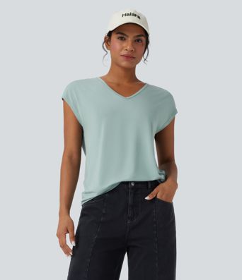 Camiseta casual de cuello en V con manga corta