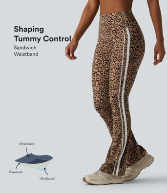 Halara UltraSculpt™ - Bootcut-Trainings-Leggings mit hohem Bund, Seitentaschen, Bauchkontrolle, Leopardenmuster und Streifen