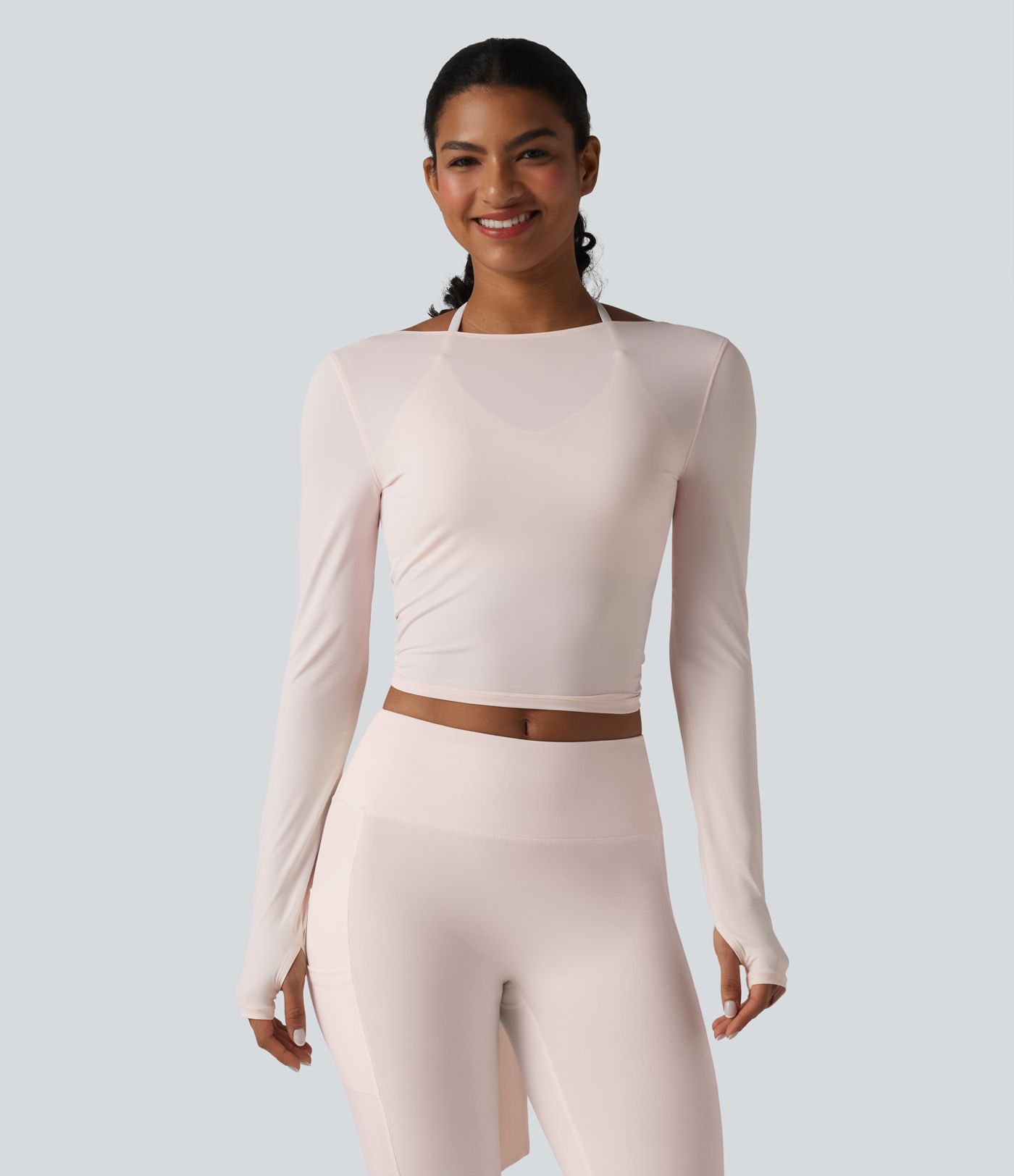 Long Sleeve Crossover Tie Cool Touch Yoga Top-UPF50+