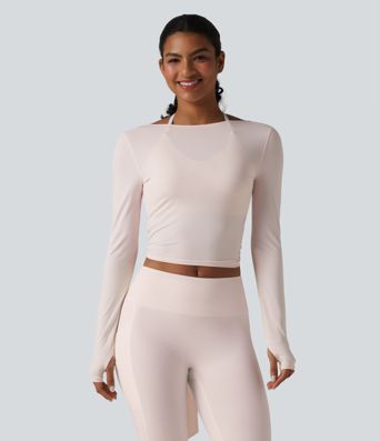 Long Sleeve Crossover Tie Cool Touch Yoga Top-UPF50+