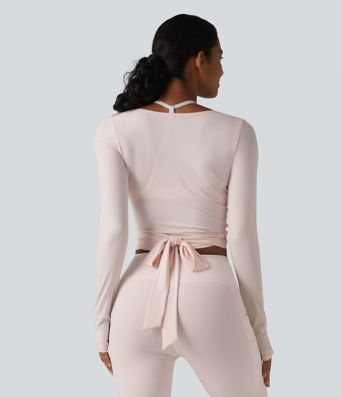 Long Sleeve Crossover Tie Cool Touch Yoga Top-UPF50+