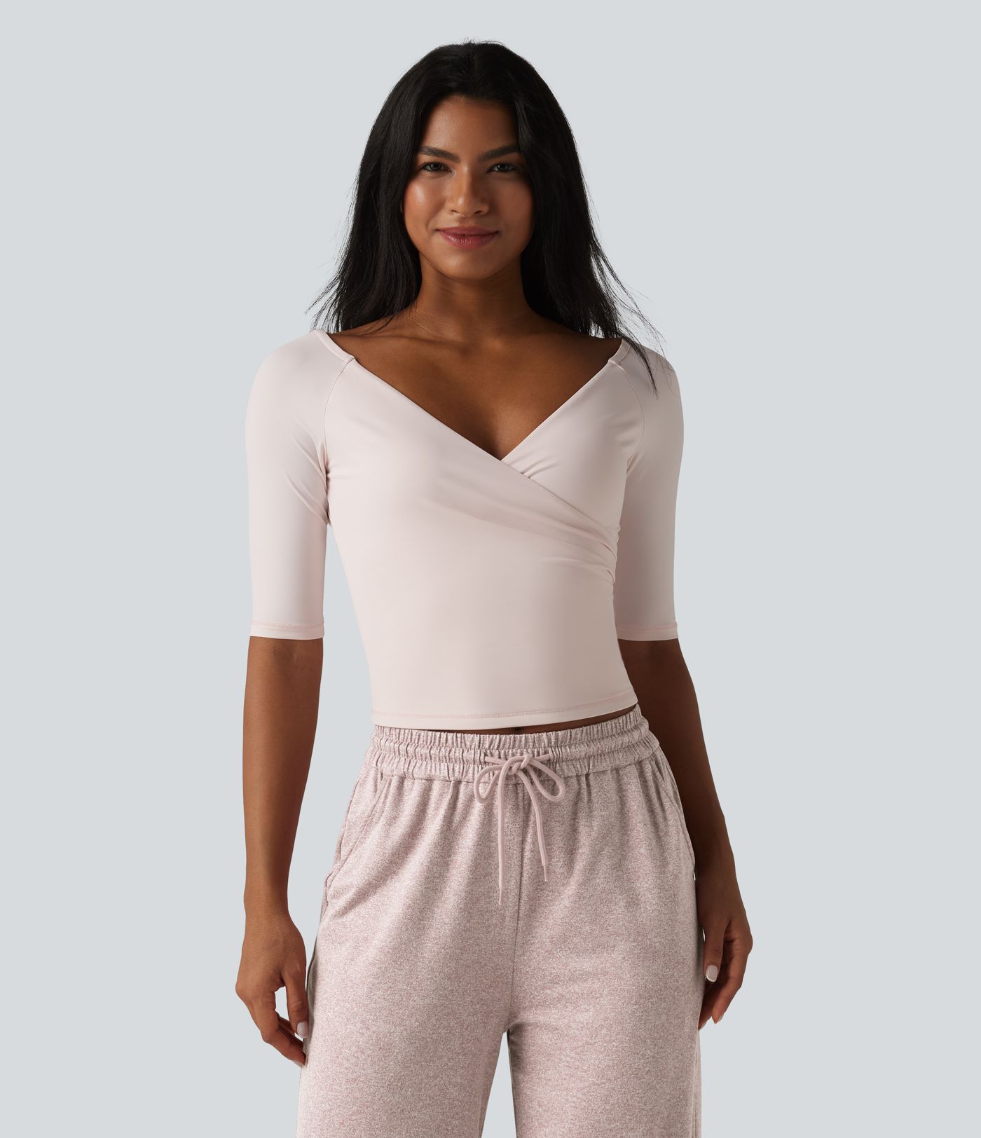 Crossover V-neck Half Sleeve Ultra-slim Fit Cool Touch Casual Top-UPF50+