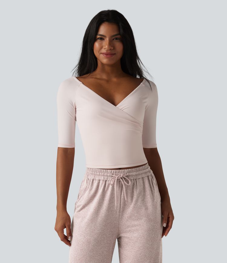 Crossover V-neck Half Sleeve Ultra-slim Fit Cool Touch Casual Top-UPF50+