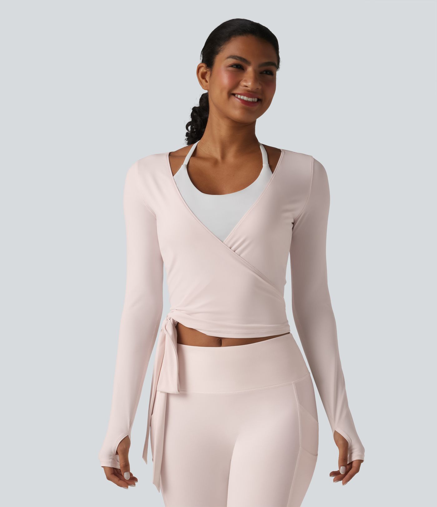 Long Sleeve Crossover Tie Cool Touch Yoga Top-UPF50+