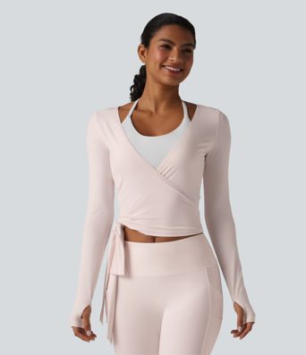 Long Sleeve Crossover Tie Cool Touch Yoga Top-UPF50+