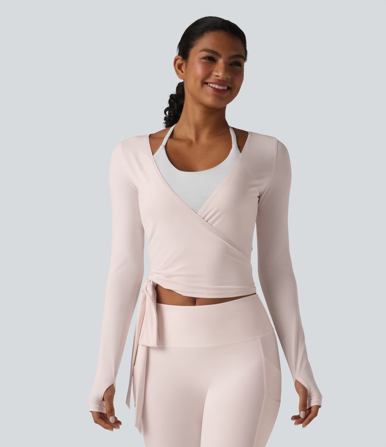Long Sleeve Crossover Tie Cool Touch Yoga Top-UPF50+