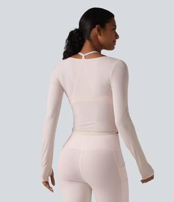 Long Sleeve Crossover Tie Cool Touch Yoga Top-UPF50+