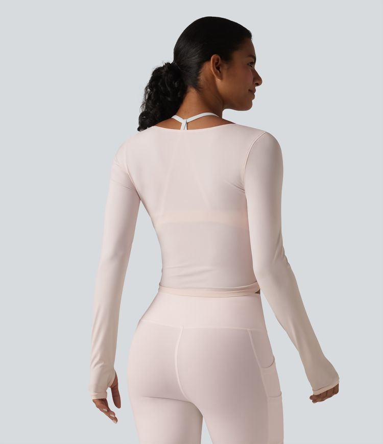 Long Sleeve Crossover Tie Cool Touch Yoga Top-UPF50+