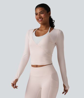 Long Sleeve Crossover Tie Cool Touch Yoga Top-UPF50+