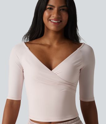 Crossover V-neck Half Sleeve Ultra-slim Fit Cool Touch Casual Top-UPF50+