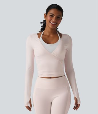 Long Sleeve Crossover Tie Cool Touch Yoga Top-UPF50+