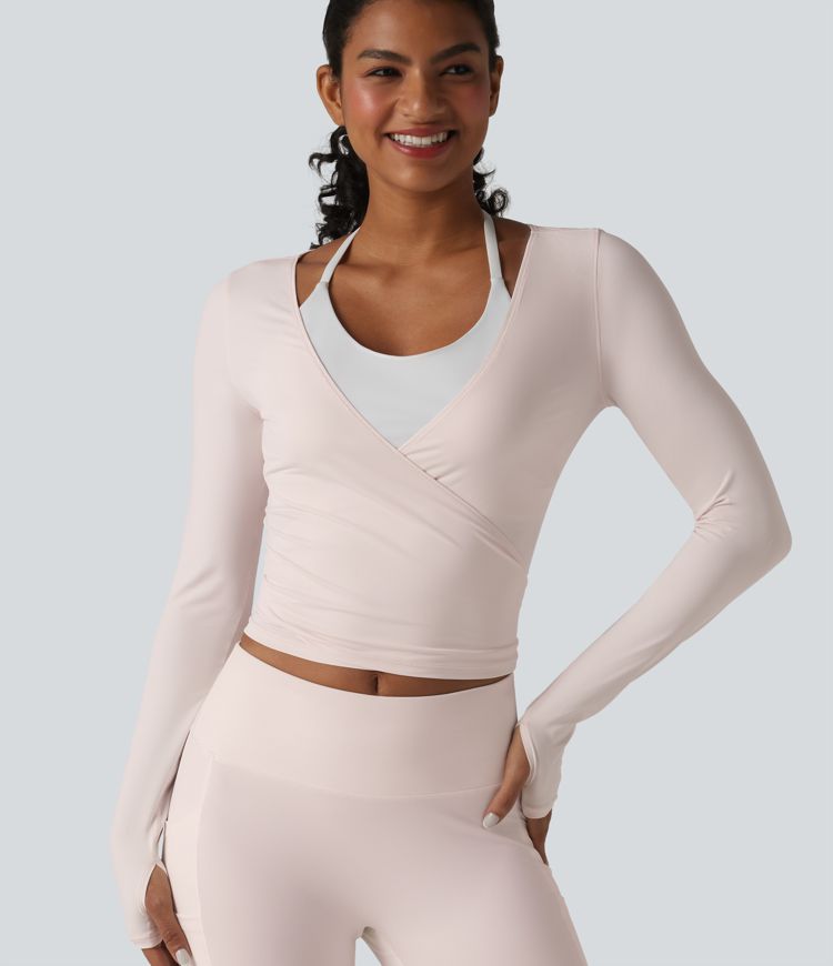Primrose Pink Long Sleeve Crossover Tie InstantCool Yoga Top-UPF50+ / 1