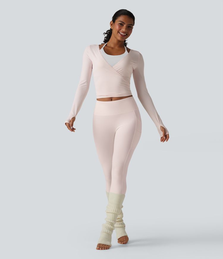 Long Sleeve Crossover Tie Cool Touch Yoga Top-UPF50+