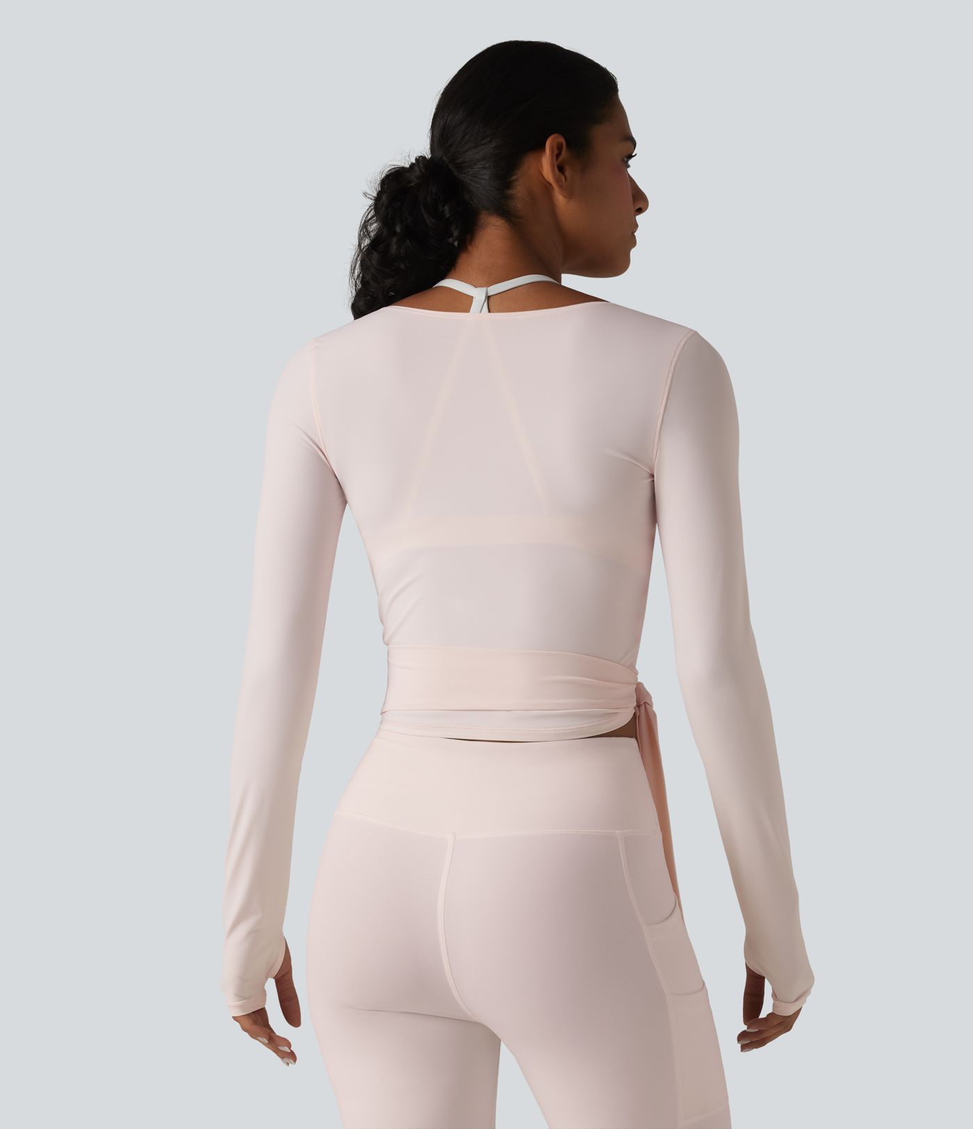 Long Sleeve Crossover Tie Cool Touch Yoga Top-UPF50+