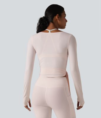 Long Sleeve Crossover Tie Cool Touch Yoga Top-UPF50+