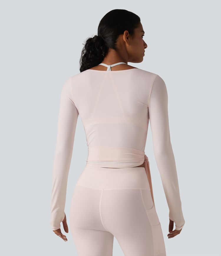 Long Sleeve Crossover Tie Cool Touch Yoga Top-UPF50+