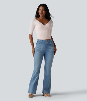 Crossover V-neck Half Sleeve Ultra-slim Fit Cool Touch Casual Top-UPF50+