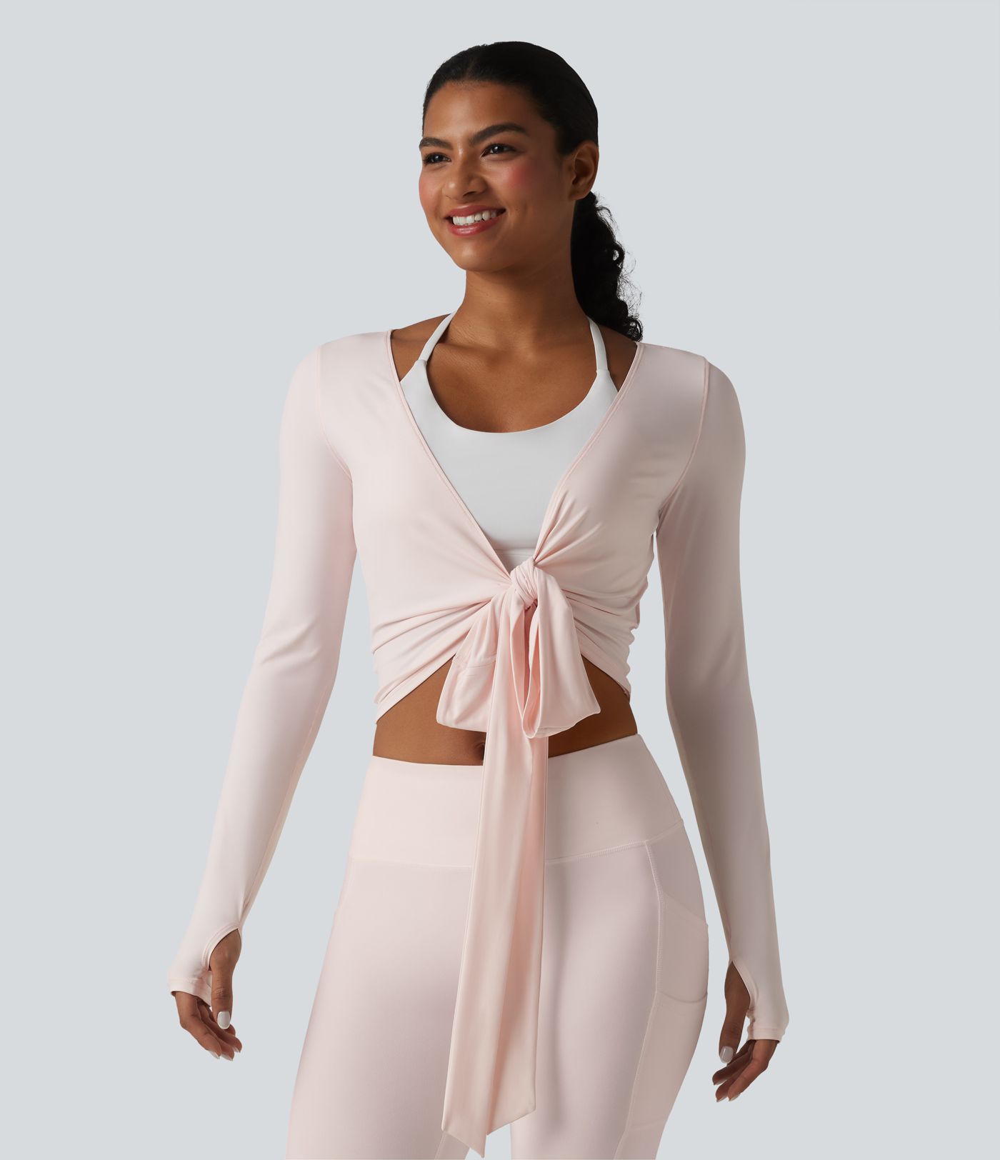 Long Sleeve Crossover Tie Cool Touch Yoga Top-UPF50+