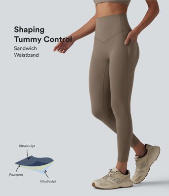 Halara UltraSculpt™ High Waisted Tummy Control Contrast Ribbed Yoga 7/8 Leggings with Pockets