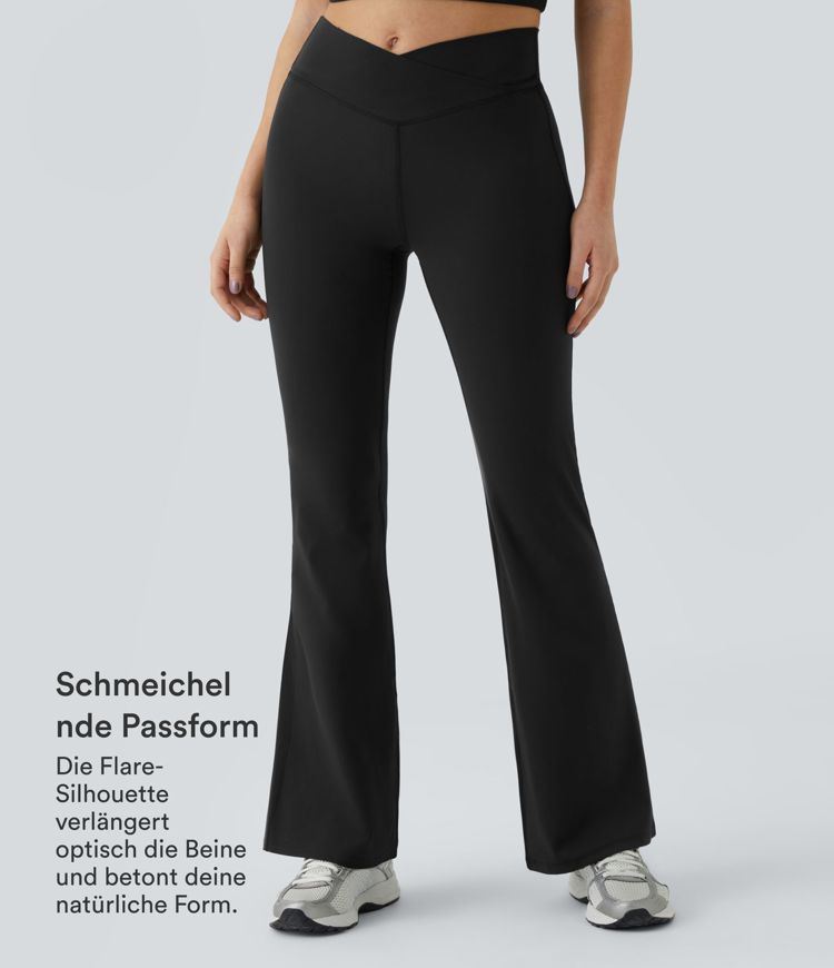 Crossover flare yoga leggings with a high waist