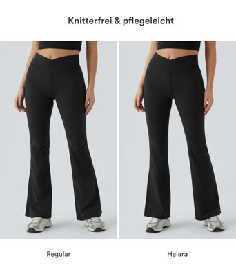 Crossover flare yoga leggings with a high waist