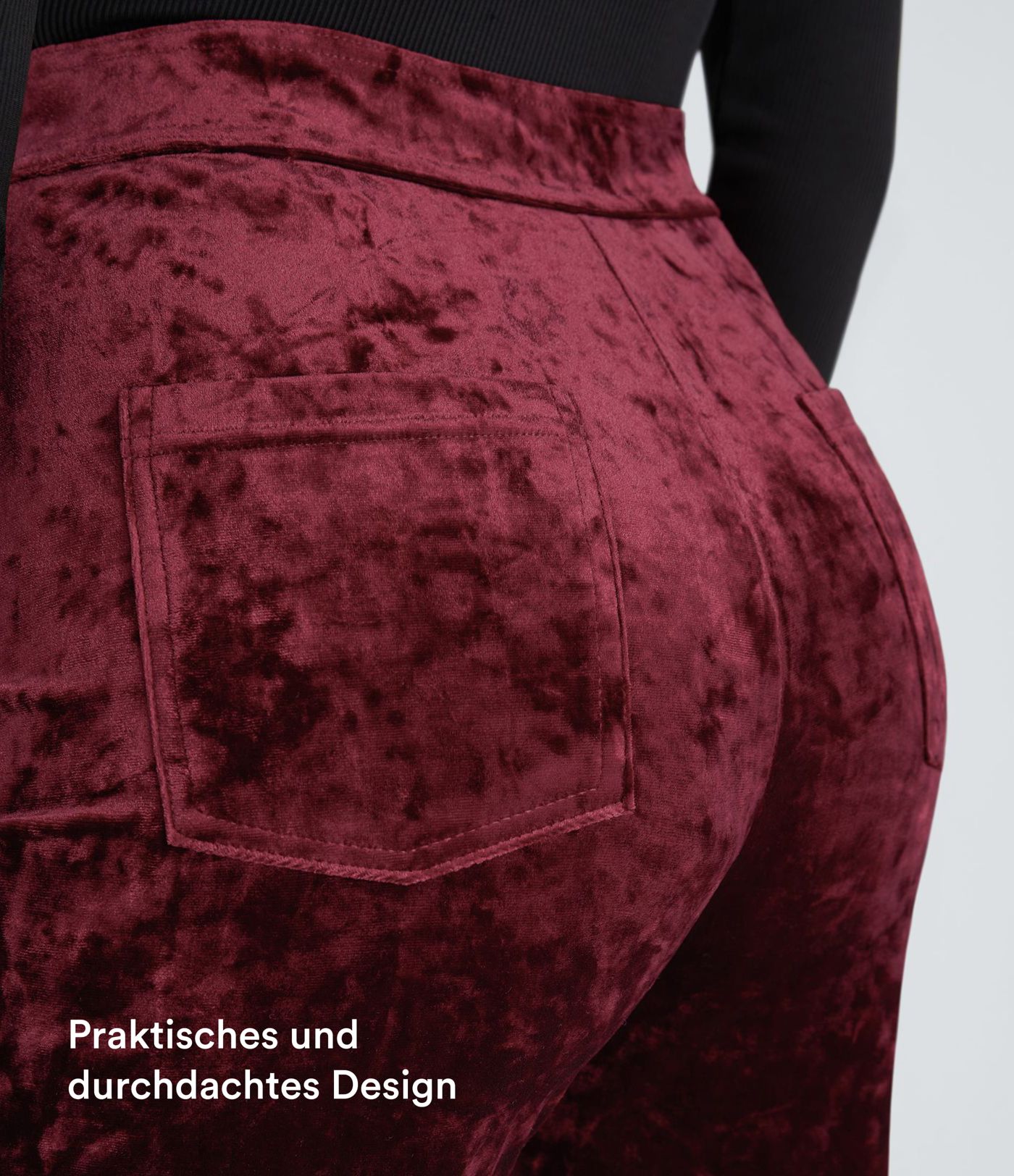  Freizeithose aus Samt mit hohem Bund, Kopfleiste, mehrere Taschen und gerades Bein