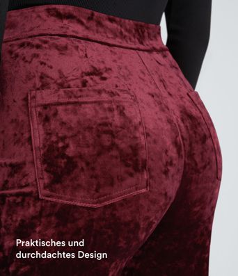  Freizeithose aus Samt mit hohem Bund, Kopfleiste, mehrere Taschen und gerades Bein
