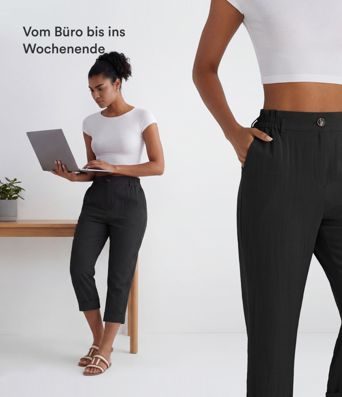 Capri-Hose mit hohem Bund und Seitentaschen - leinenähnliches Material