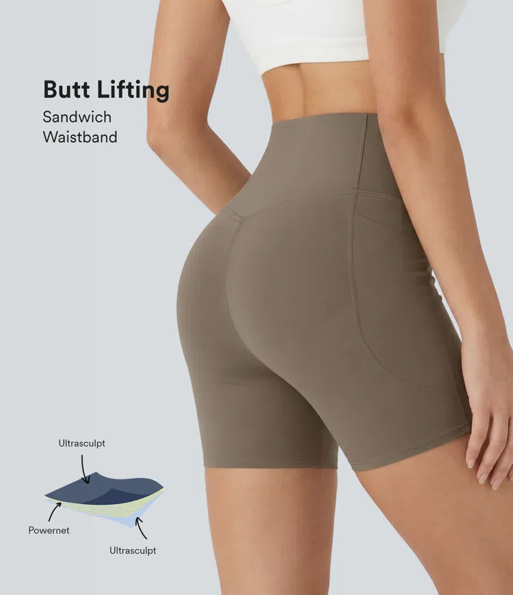 Halara UltraSculpt™ High Waisted Butt Lifting Tummy Control Pocket Shaping Training Biker Shorts 5''