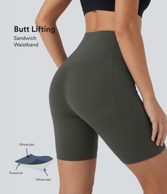 Halara UltraSculpt™ High Waisted Butt Lifting Tummy Control Pocket Shaping Women Gym Running Bike Shorts 7''