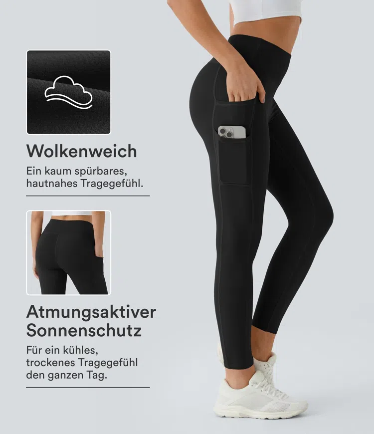 Schwarz Softlyzero™ Plush Einfarbige Leggings mit hoher Taille und doppelten Taschen / 1
