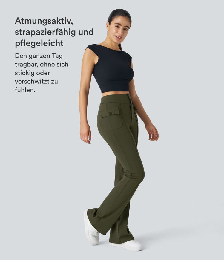 Casual cargo trousers with a high waist, buttons and flap pocket