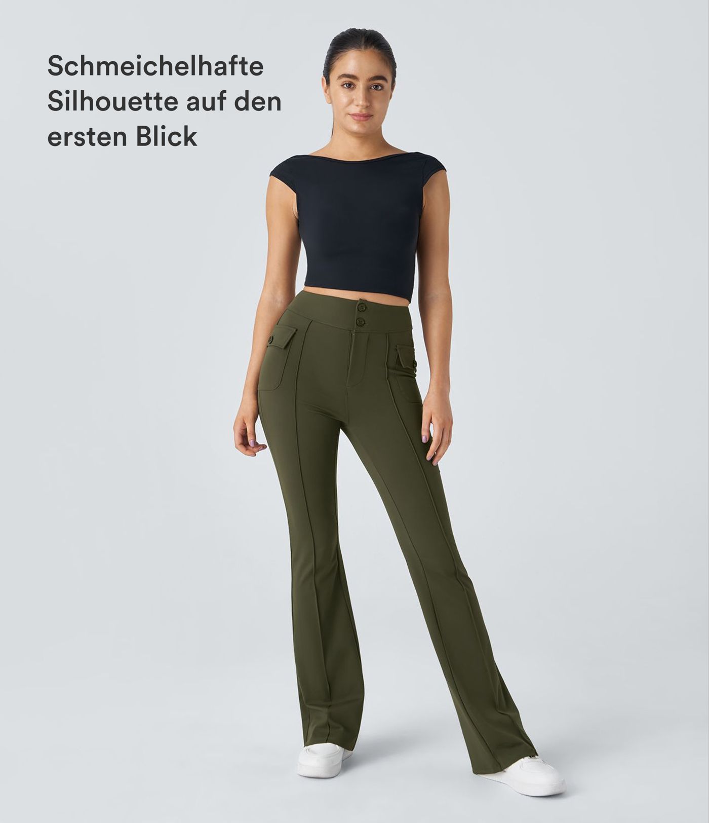 Casual cargo trousers with a high waist, buttons and flap pocket